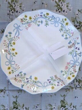3 Hobby Lobby Blue Bow Floral ceramic Dinner Plates 10.6 TicTok Viral flower
